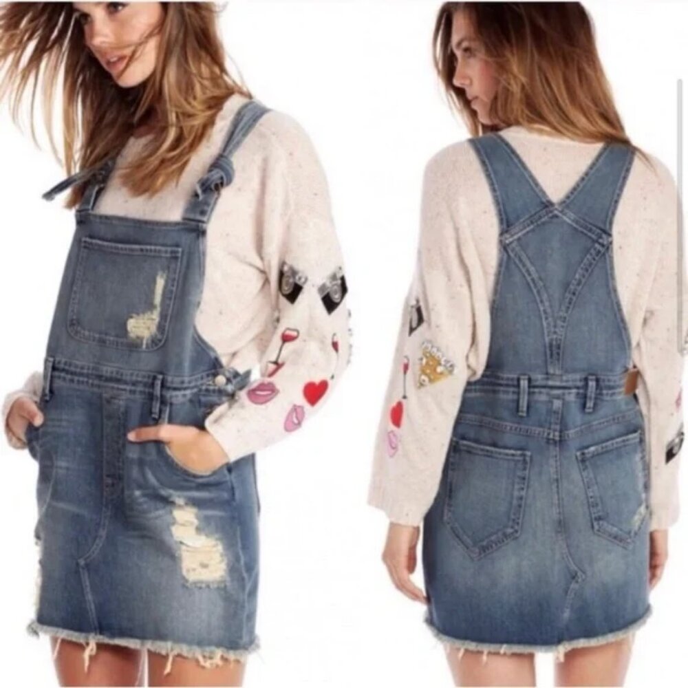 Wildfox Artist Dungarees Blue Jeans Overalls Mini Dress